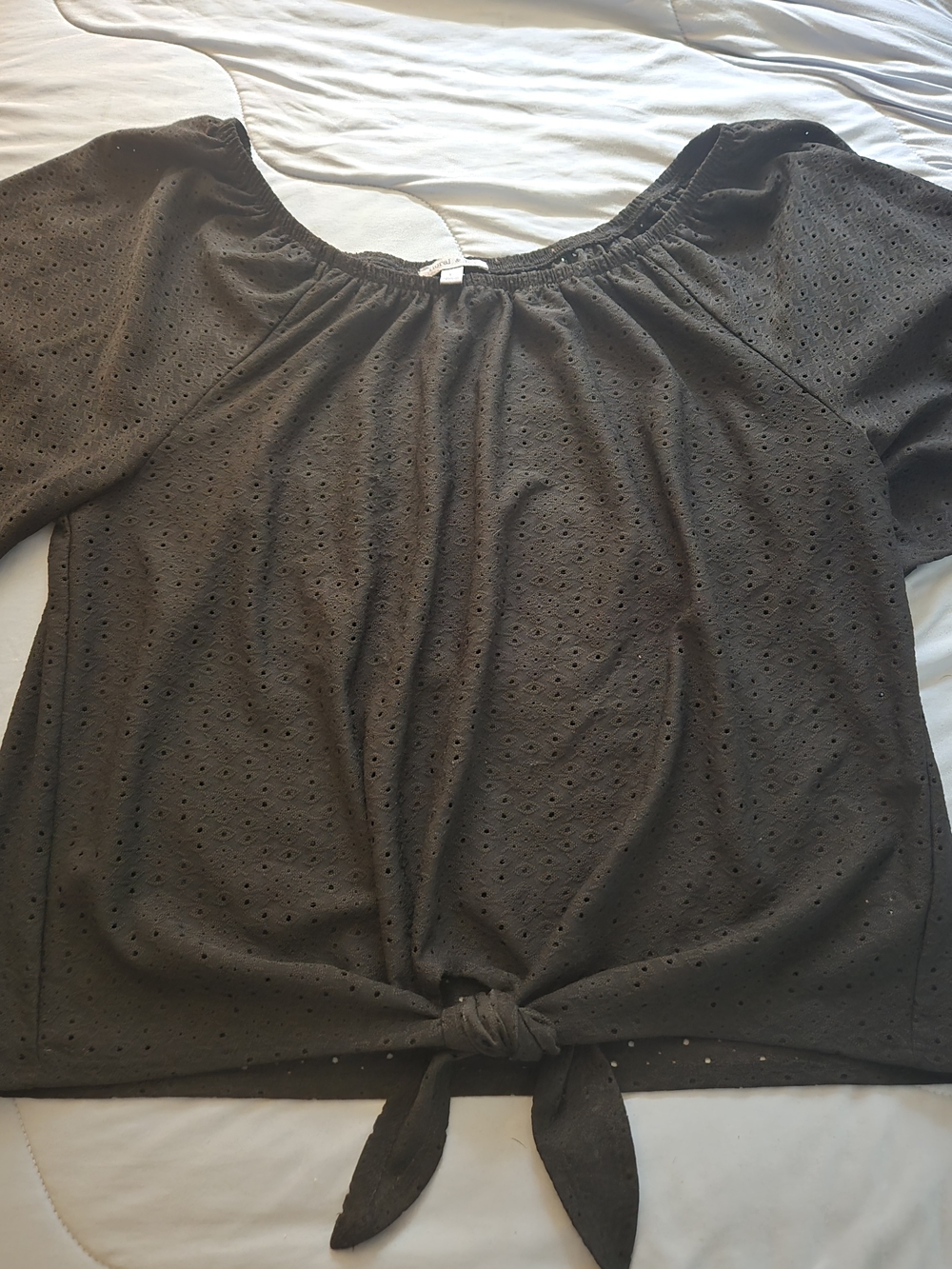 Women's Eyelet Tie-Front Top — Black
